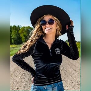 Cowgirl Tuff Black Western Velvet Quarter-Zip Whimsigoth Jacket Size L